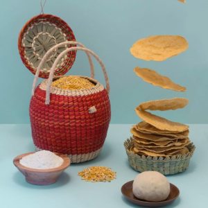 Red macrame basket